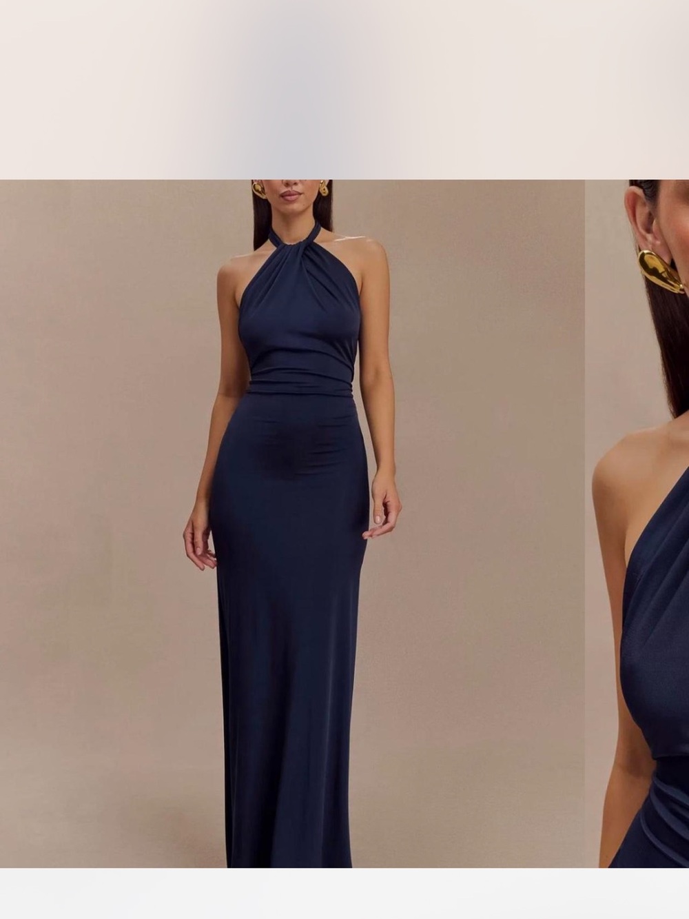 Meshki Navy Blue Slinky Maxi Dress